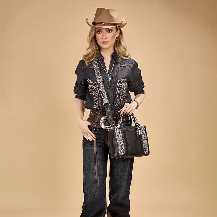 The Bandana Bandit Mini Tote Purse by Wrangler - Black