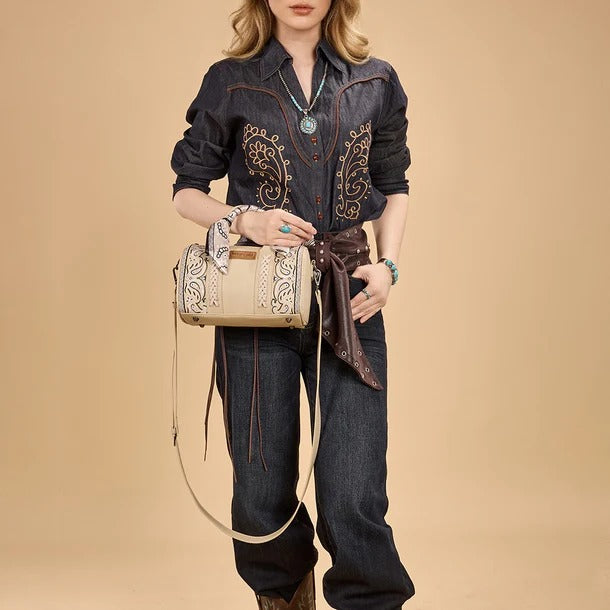 The Bandana Bandit Mini Barrel Purse by Wrangler - Tan