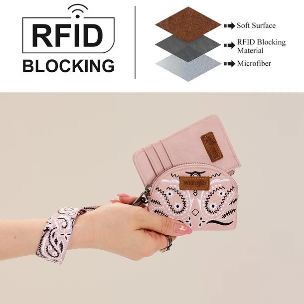 The Bandana Bandit Wristlet/Key Chain by Wrangler in Paisley Pink