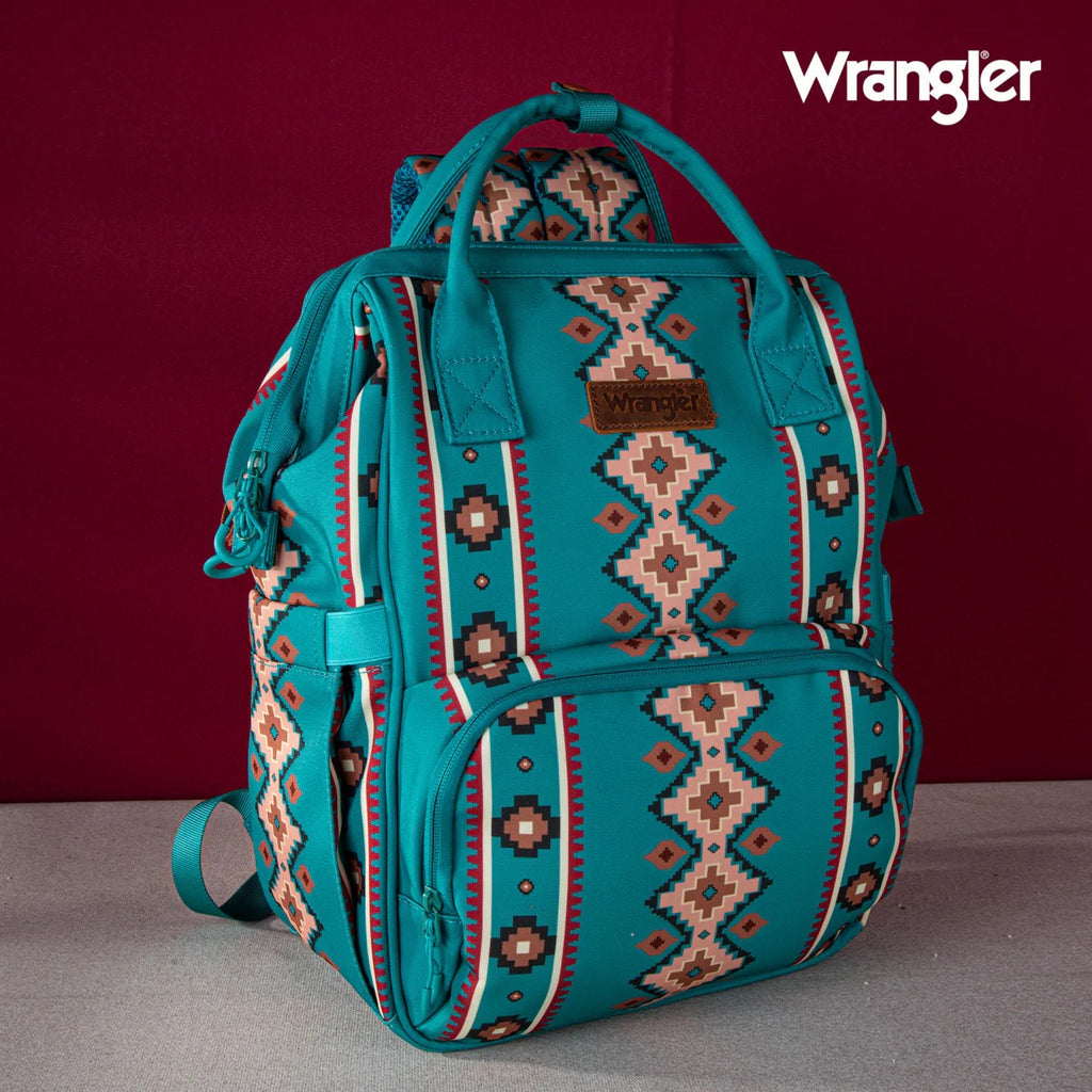 The Saddle Blanket Backpack/Diaper Bag by Wrangler - Turquoise