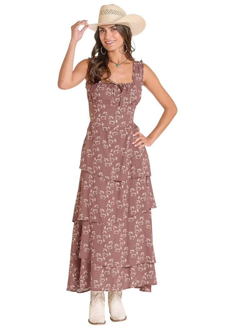 The Hilton Horse Tiered  Maxi Dress by Rock & Roll Denim