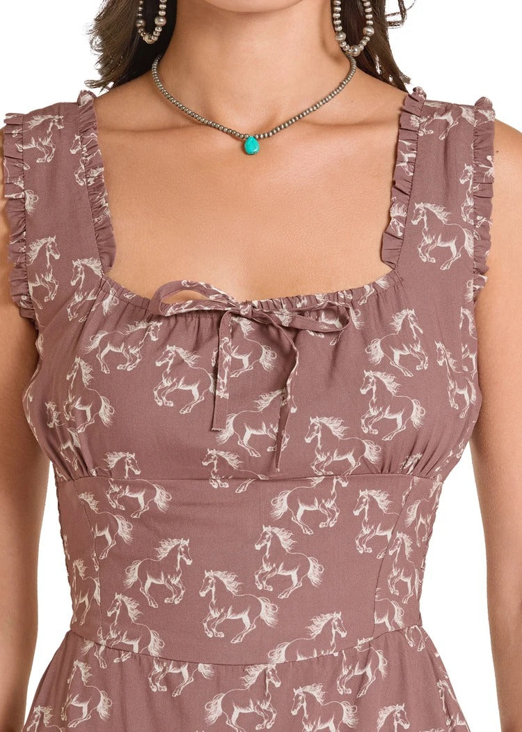 The Hilton Horse Tiered  Maxi Dress by Rock & Roll Denim