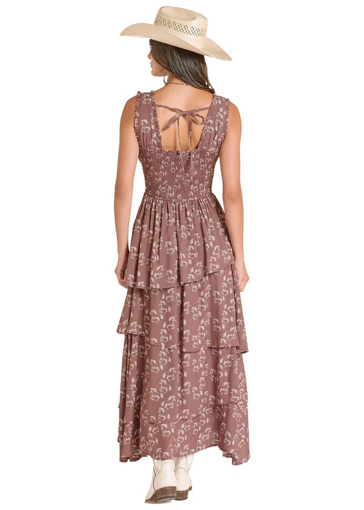 The Hilton Horse Tiered  Maxi Dress by Rock & Roll Denim