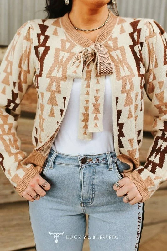The Cream Mocha Front Tie Cardigan by Lucky & Blessed