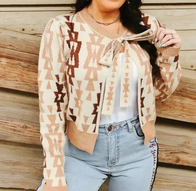 The Cream Mocha Front Tie Cardigan by Lucky & Blessed