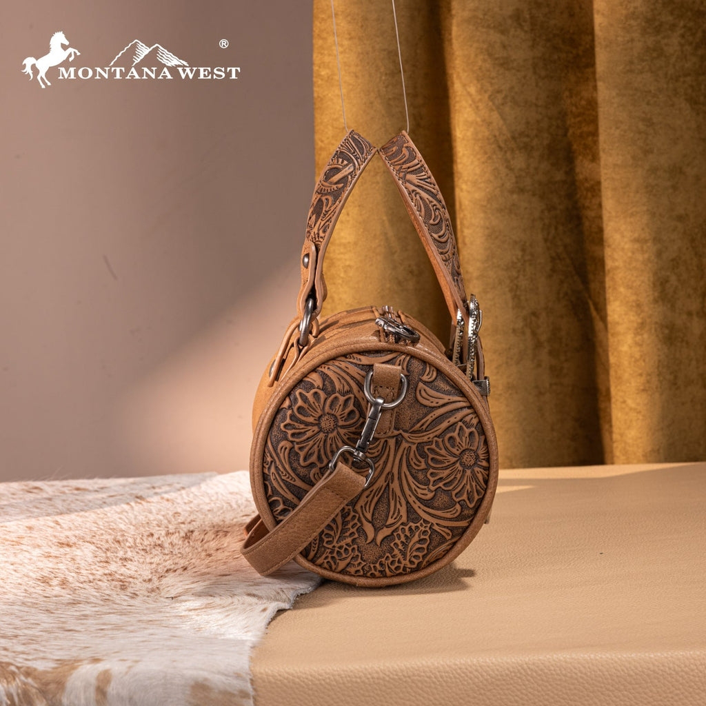 The Double Buckle Barrel Purse by Montana West in Brown
