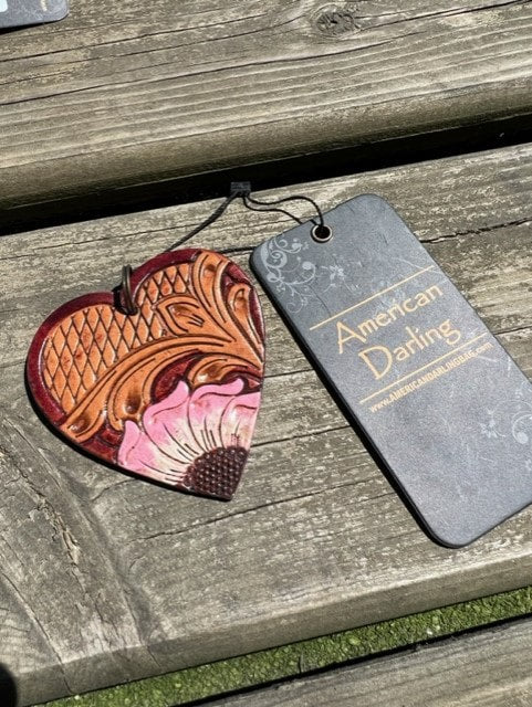 American Darling Leather Heart Keychains - Flower & Cactus