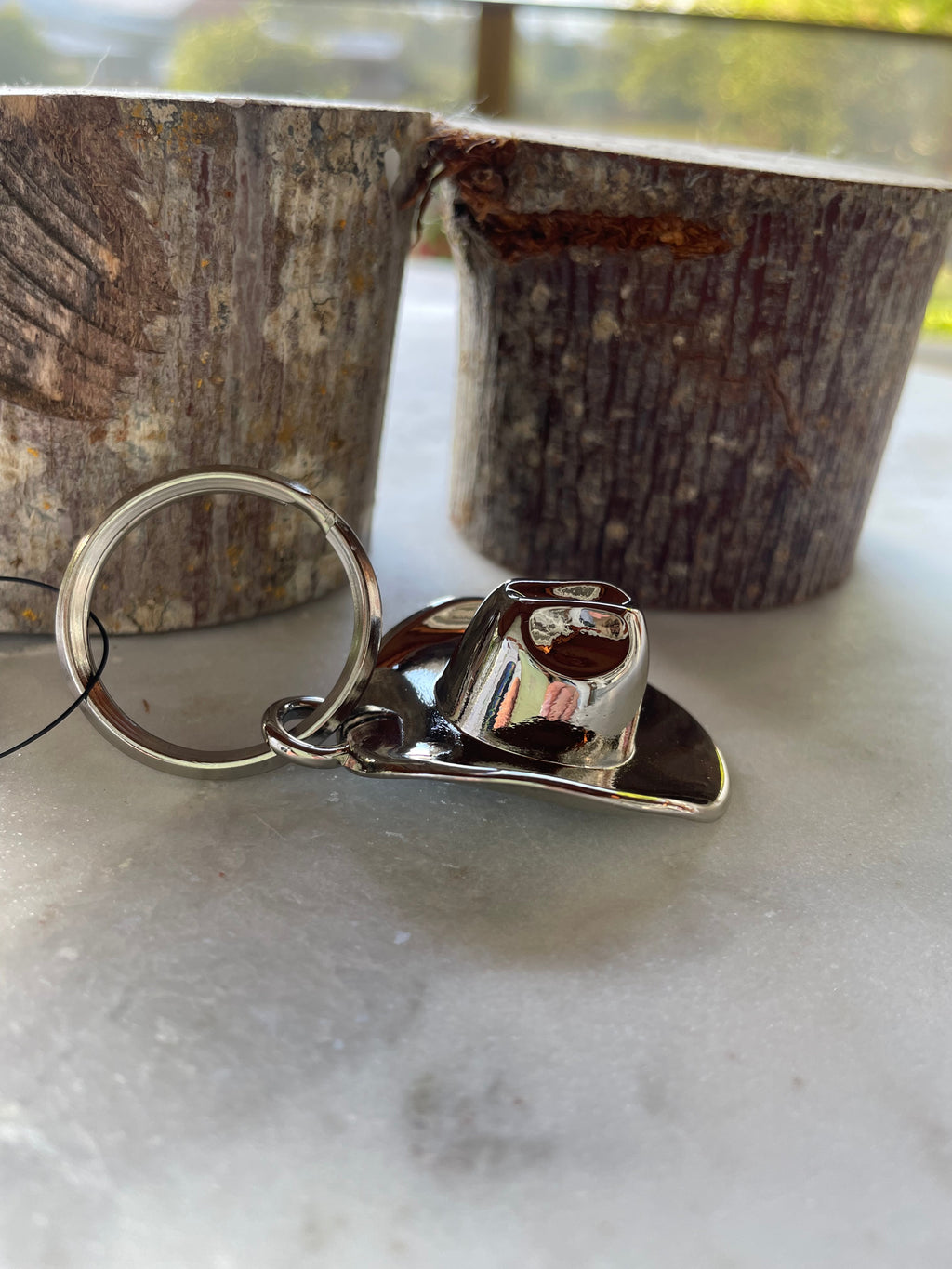Chrome Cowboy Hat Keychain