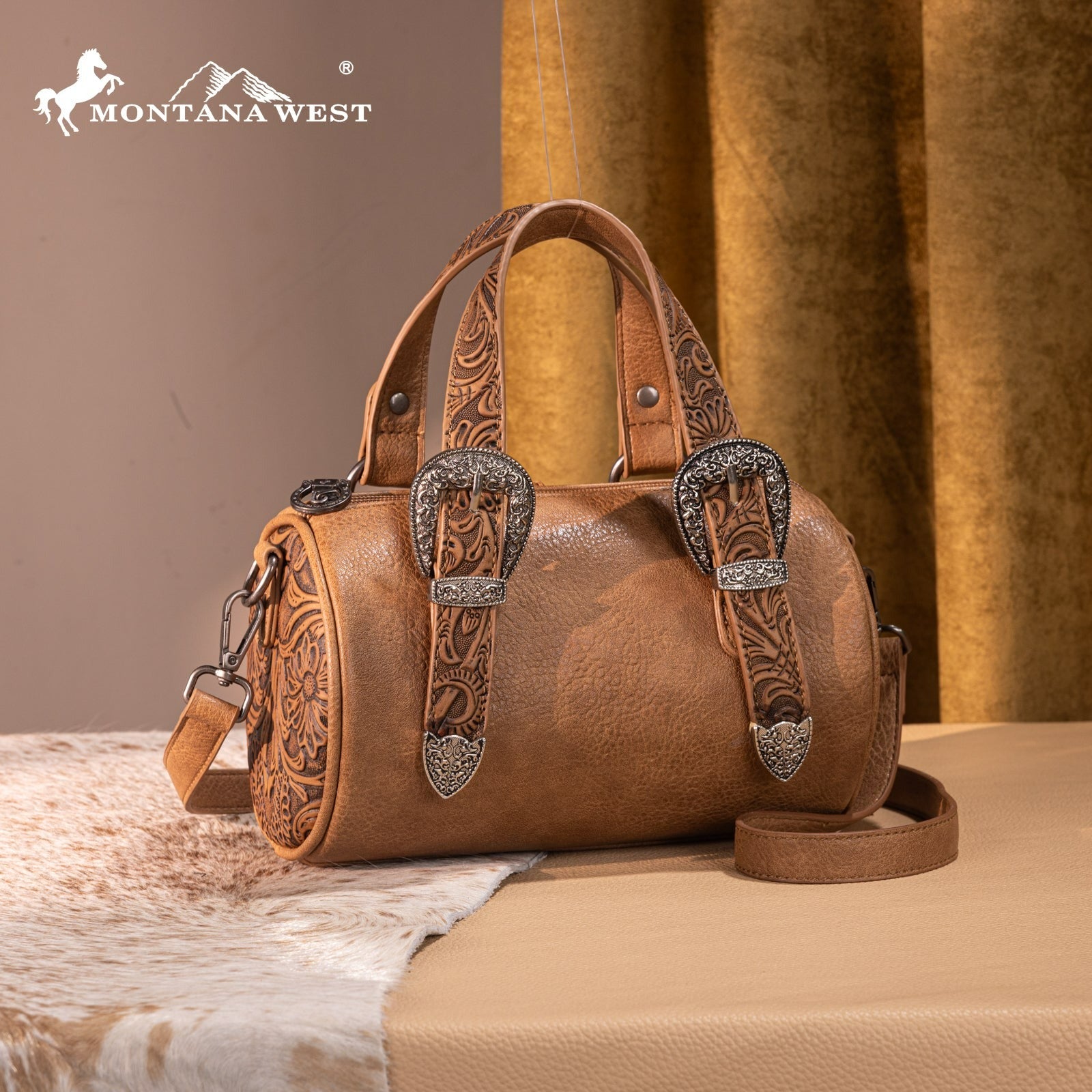 The Double Buckle Barrel Purse by Montana West in Brown