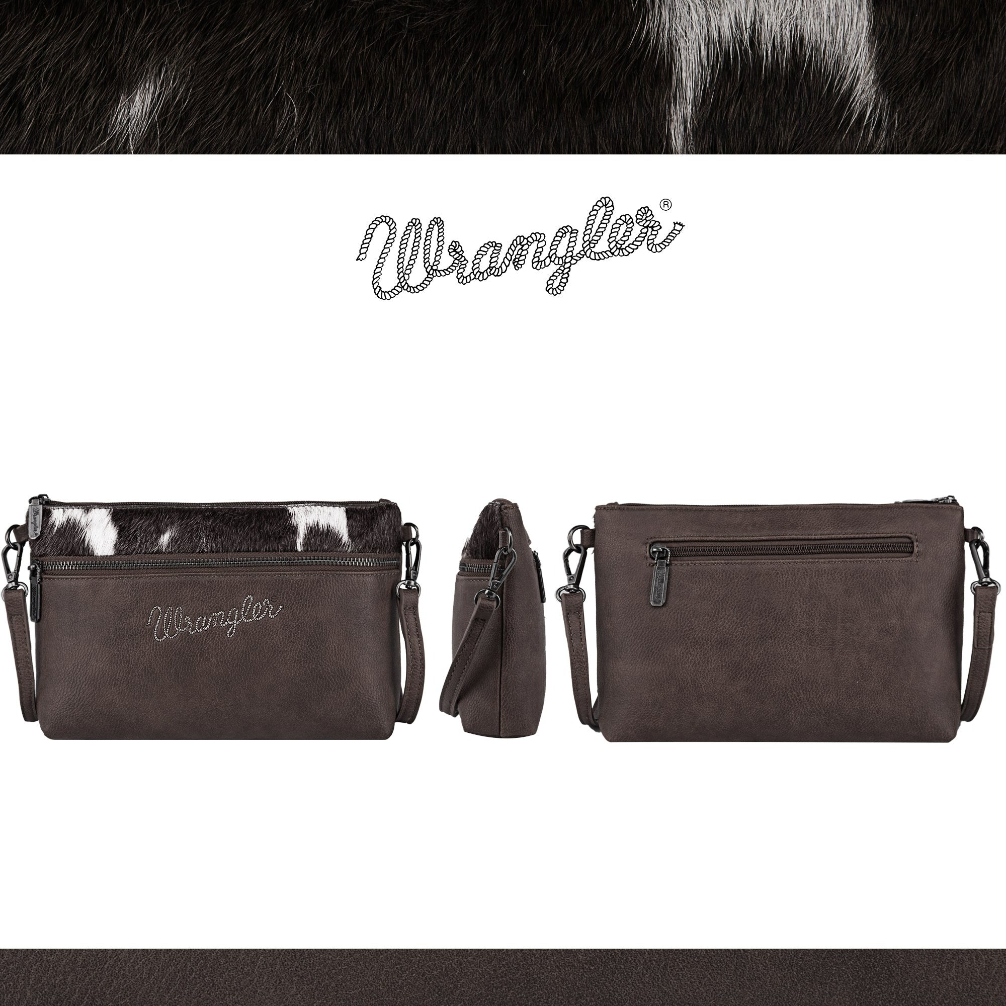The Betty Joe Crossbody with Cowhide Purse by Wrangler - Coffee