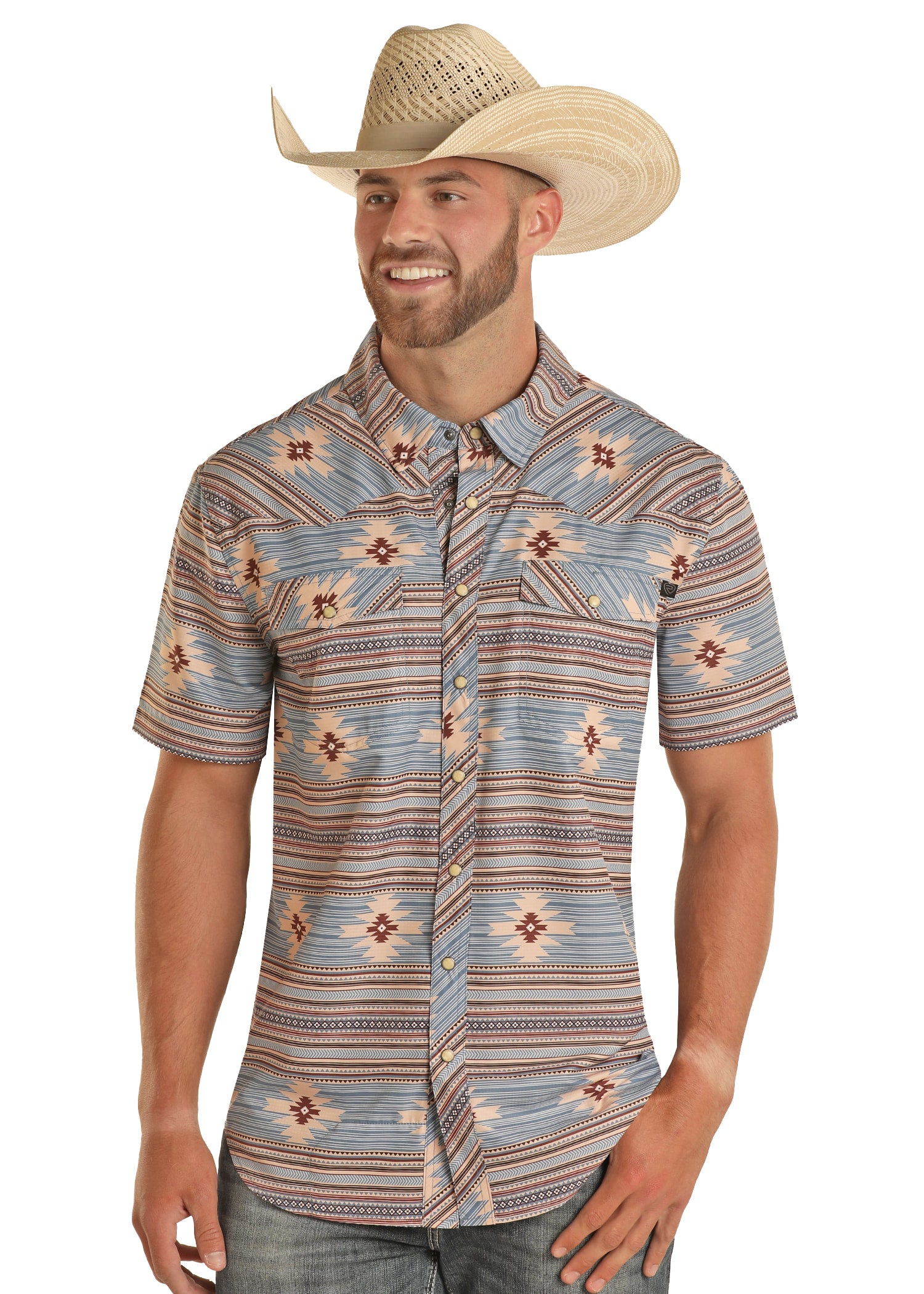 The Albuquerque Aztec Pearl Snap Tek Short Sleeve Shirt by Rock & Roll Denim