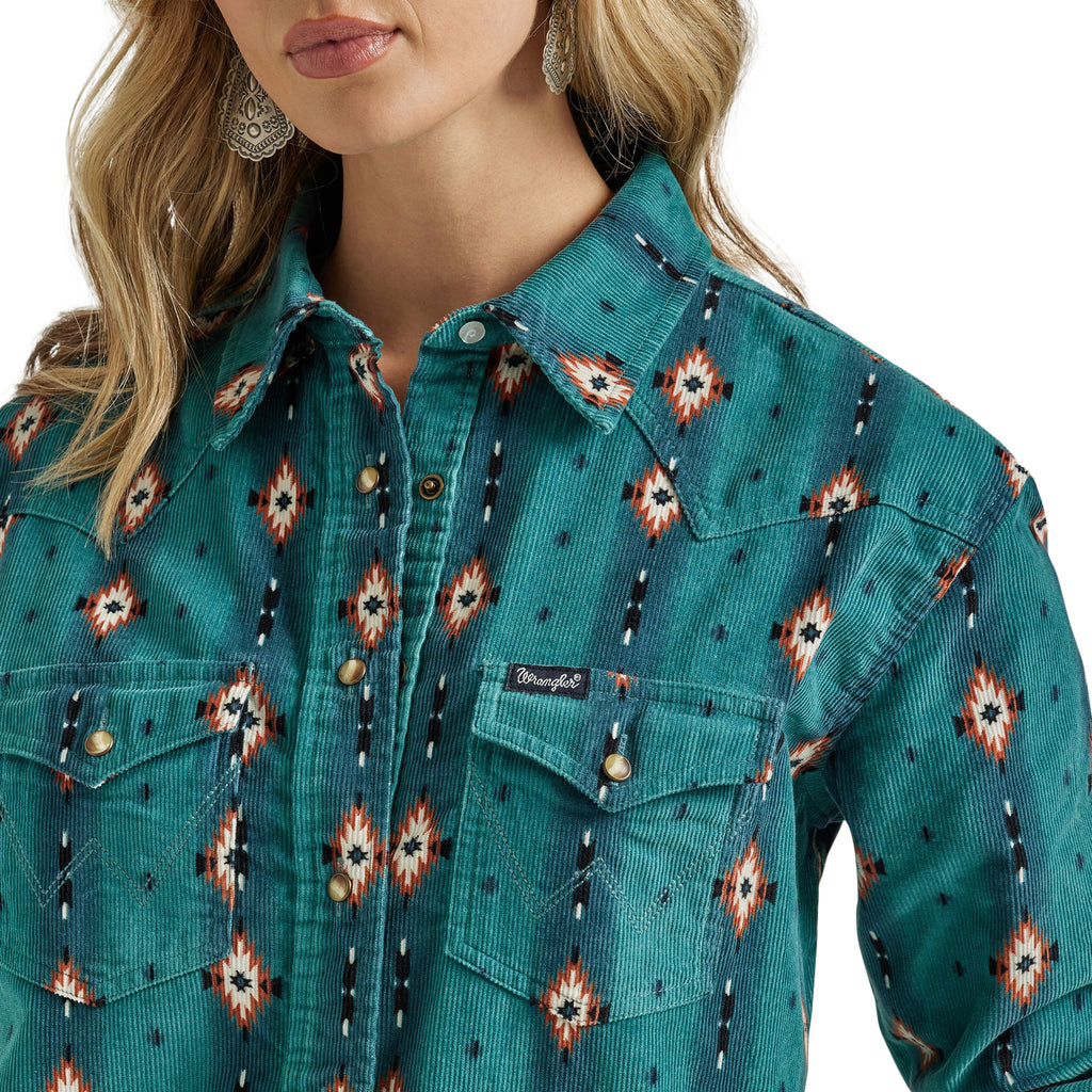 The 90's Cowgirl Corduroy Shirt Dress by Wrangler Retro