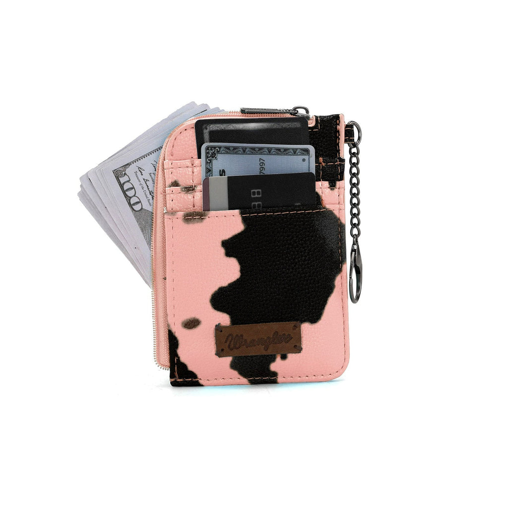 The Dairy Delight Mini Zip Card Case by Wrangler - Pink Cow Print