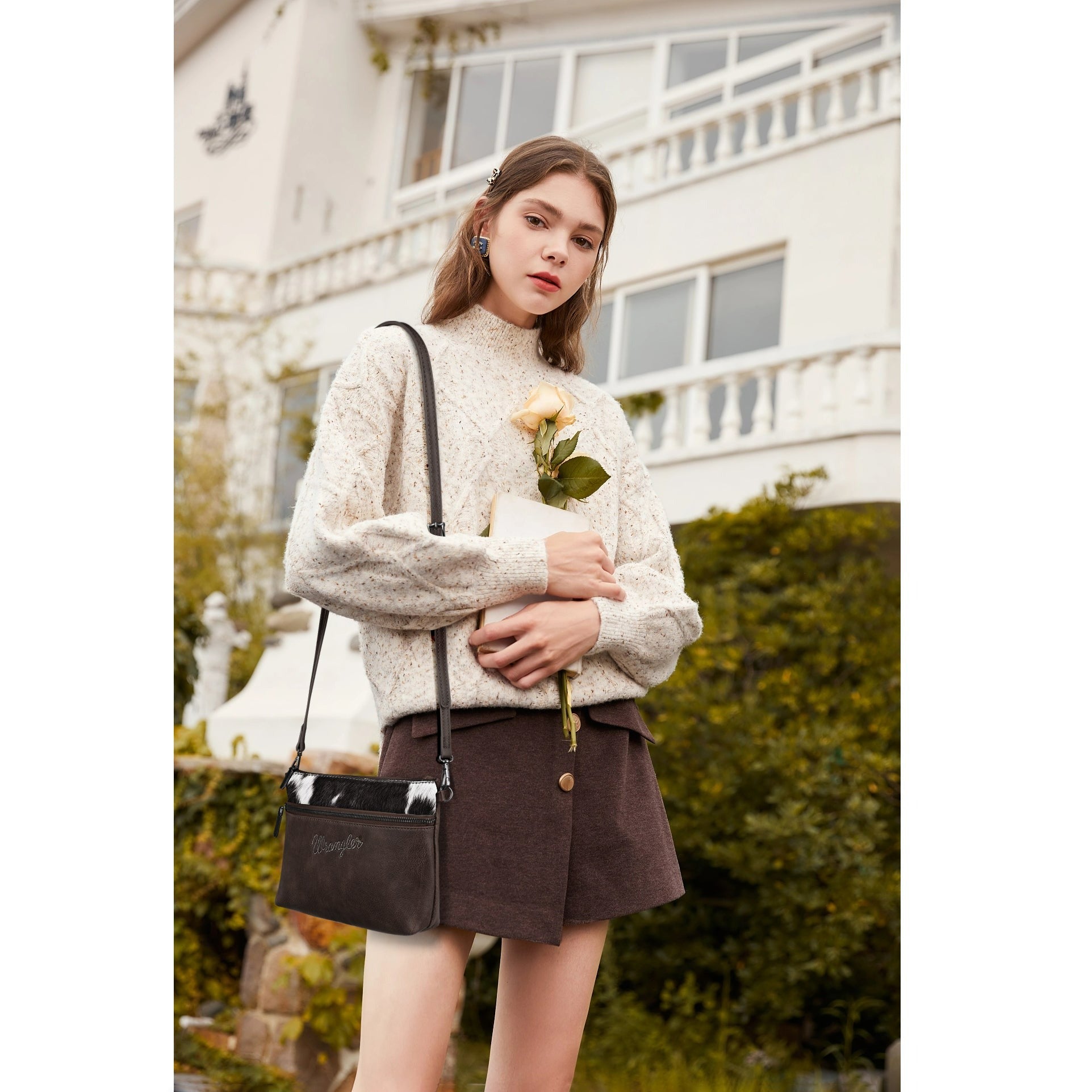 The Betty Joe Crossbody with Cowhide Purse by Wrangler - Coffee