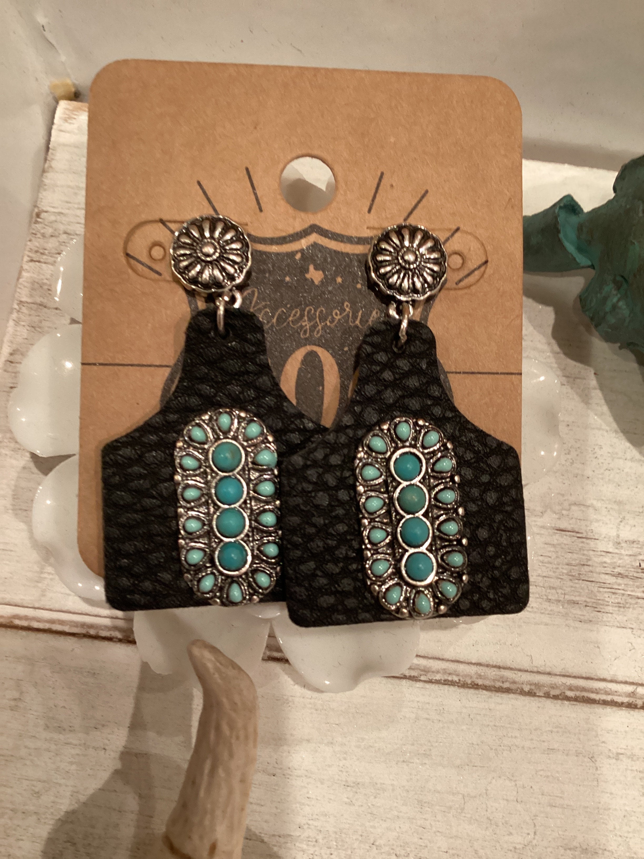 The Emmylou Leather Cowtag Earring