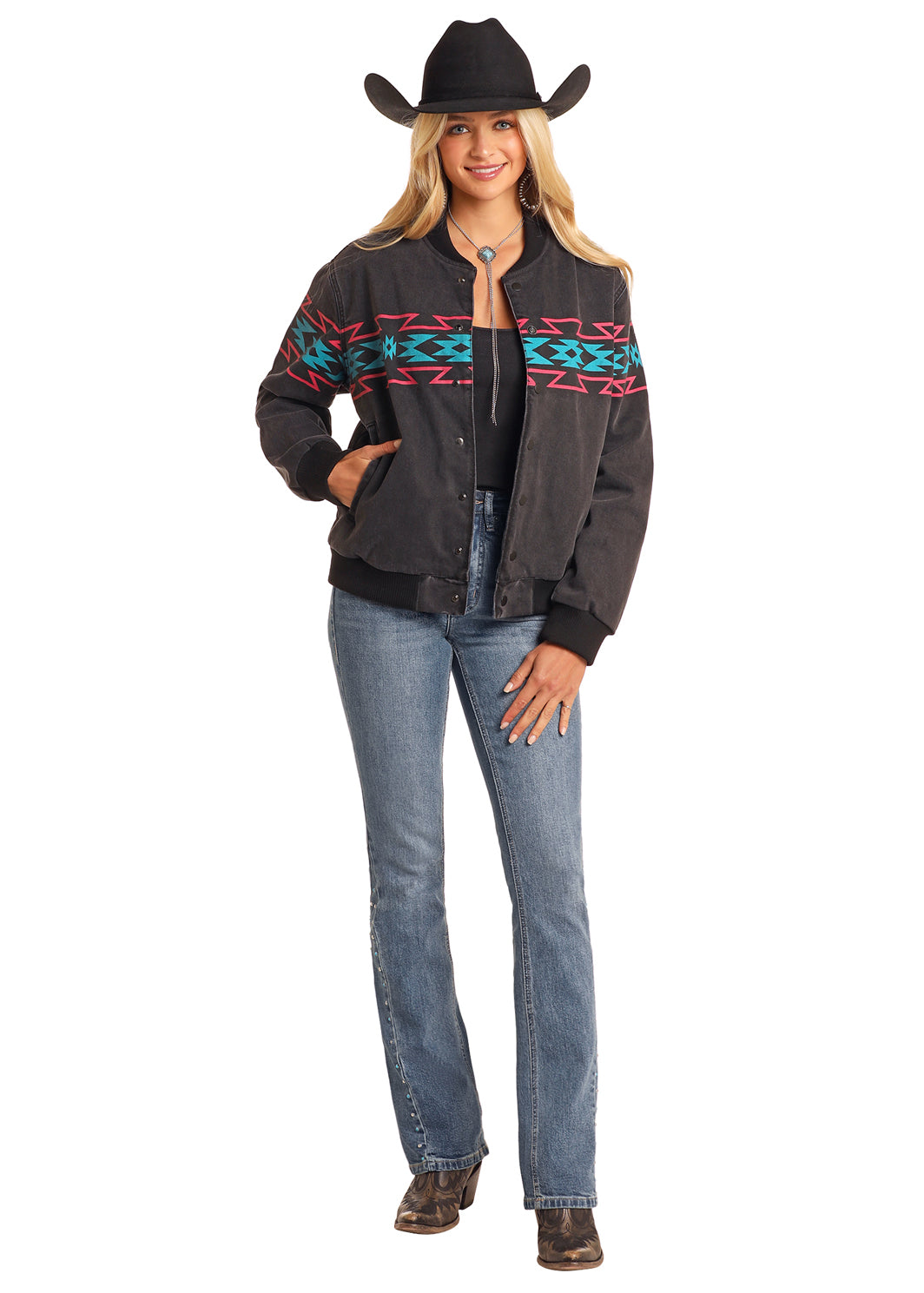 Neon Light Aztec Bomber Jacket by Rock & Roll