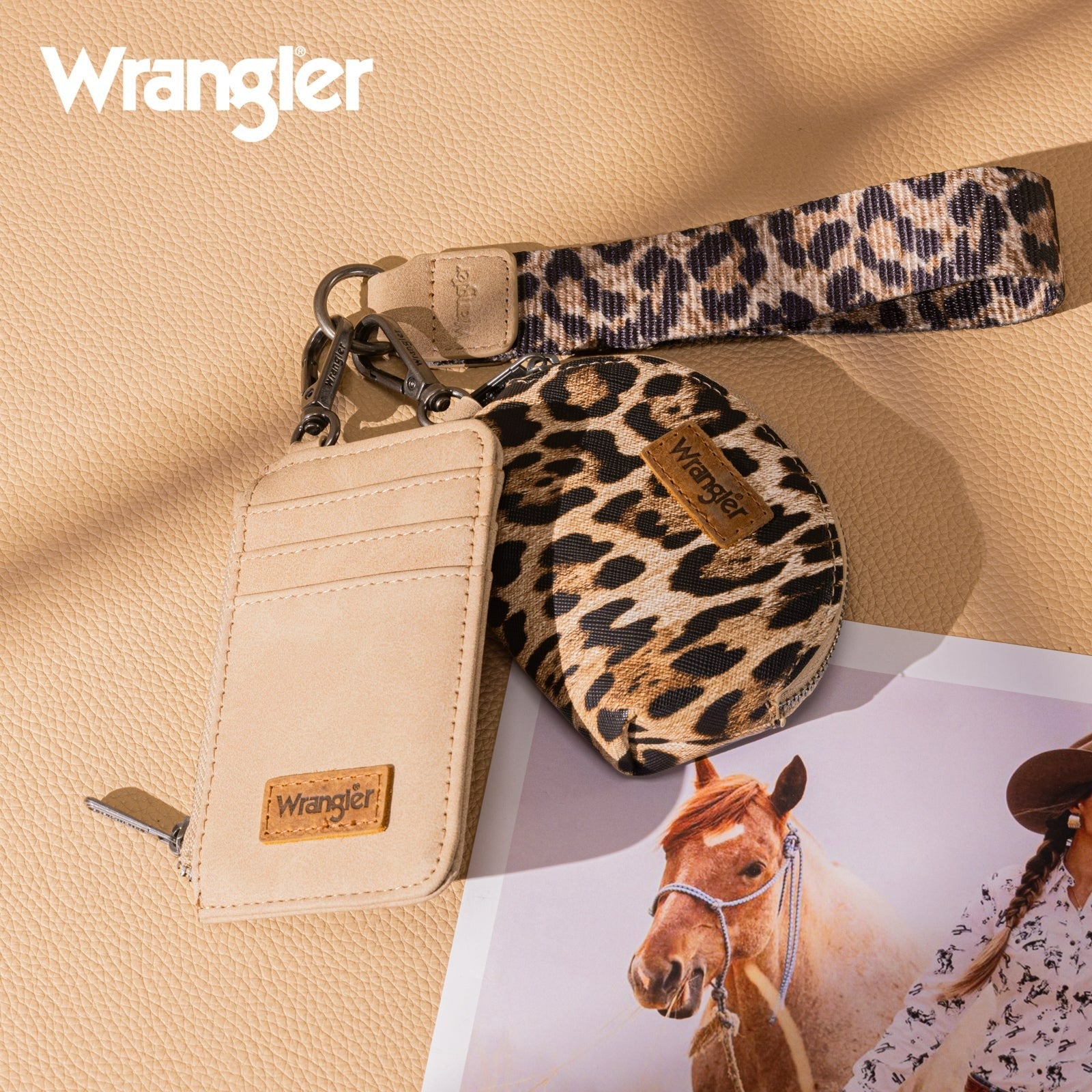 The Cats Meow Wristlet/Key Chain by Wrangler in Tan