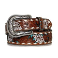 Turquoise Floral Buckstitch Perfection belt by Nocona