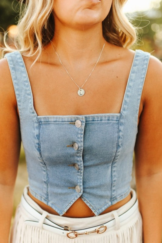 The Carlene Denim Corset Top By Lucky & Blessed