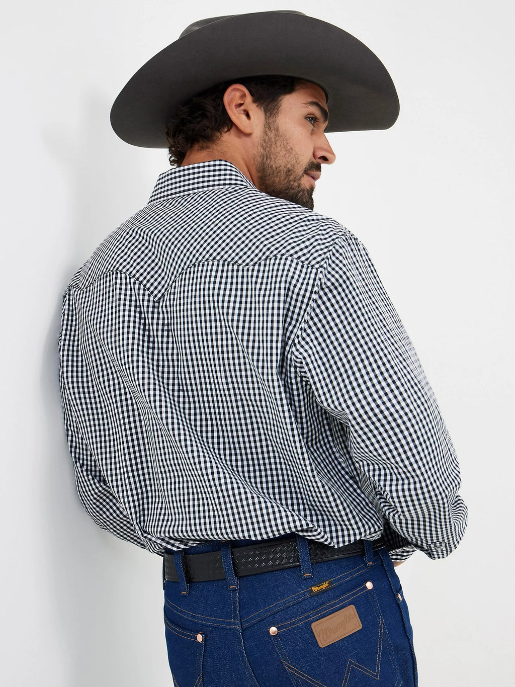 The Vintage Cowboy Snap Up Shirt by Wrangler in Black Gingham