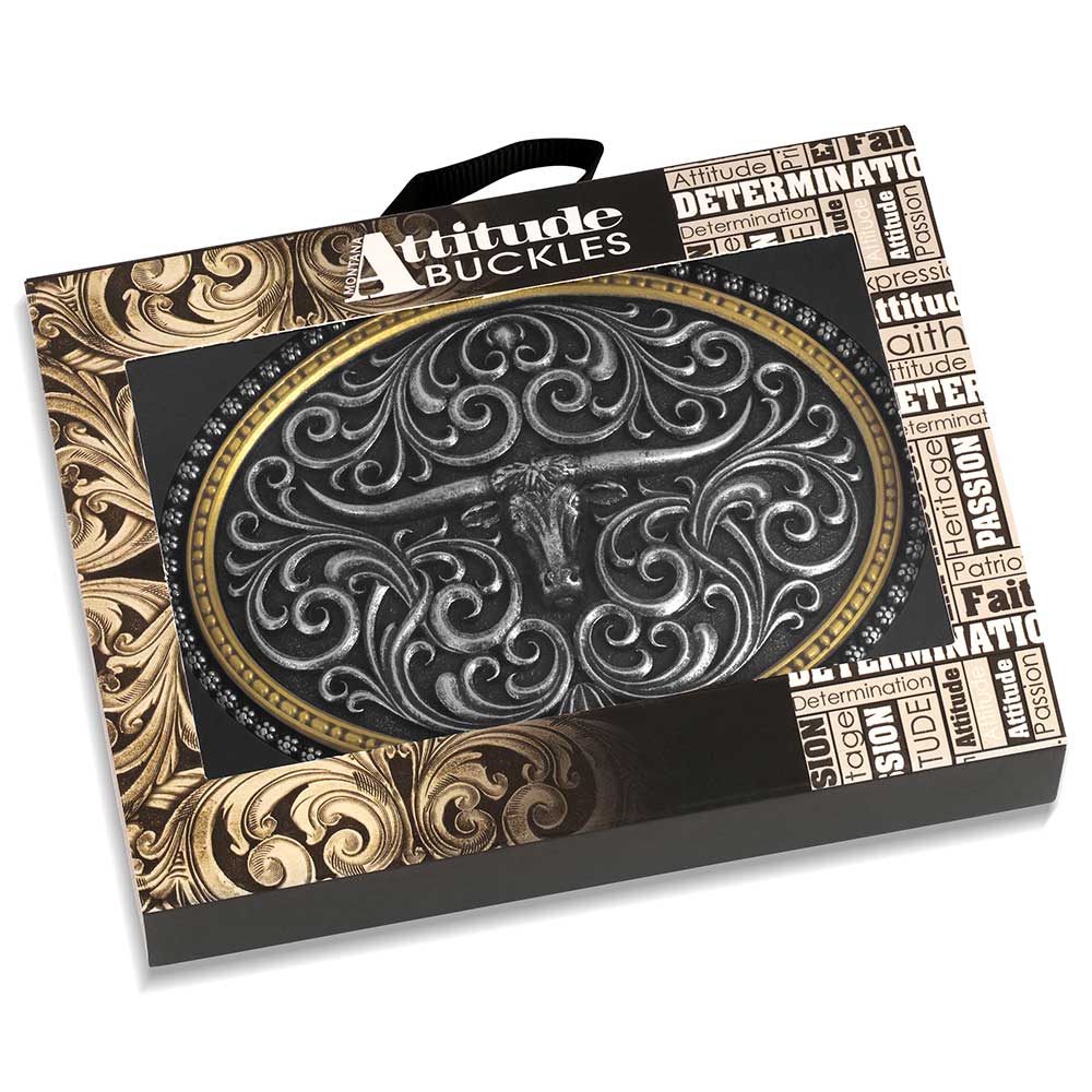 Two Tone Stockyard Attitude Belt Buckle by Montana Silversmiths