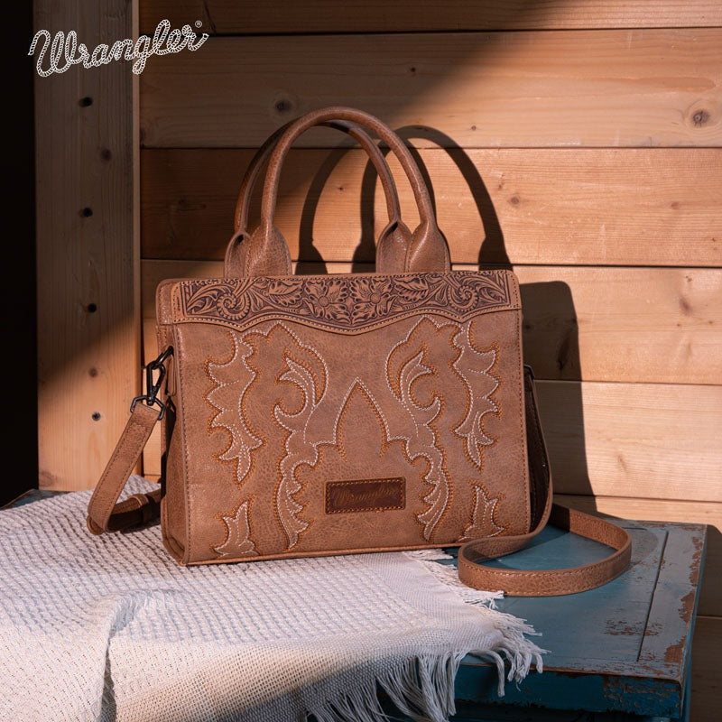 Boot Stitch Babe Crossbody Tote by Wrangler in Khaki