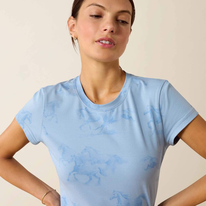 The Mirage of Horses Women's T-Shirt by ARIAT in Tropez Blue