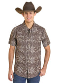 The Chocolate Dipped Aztec Men's SS Pearl Snap Shirt by Rock & Roll Denim