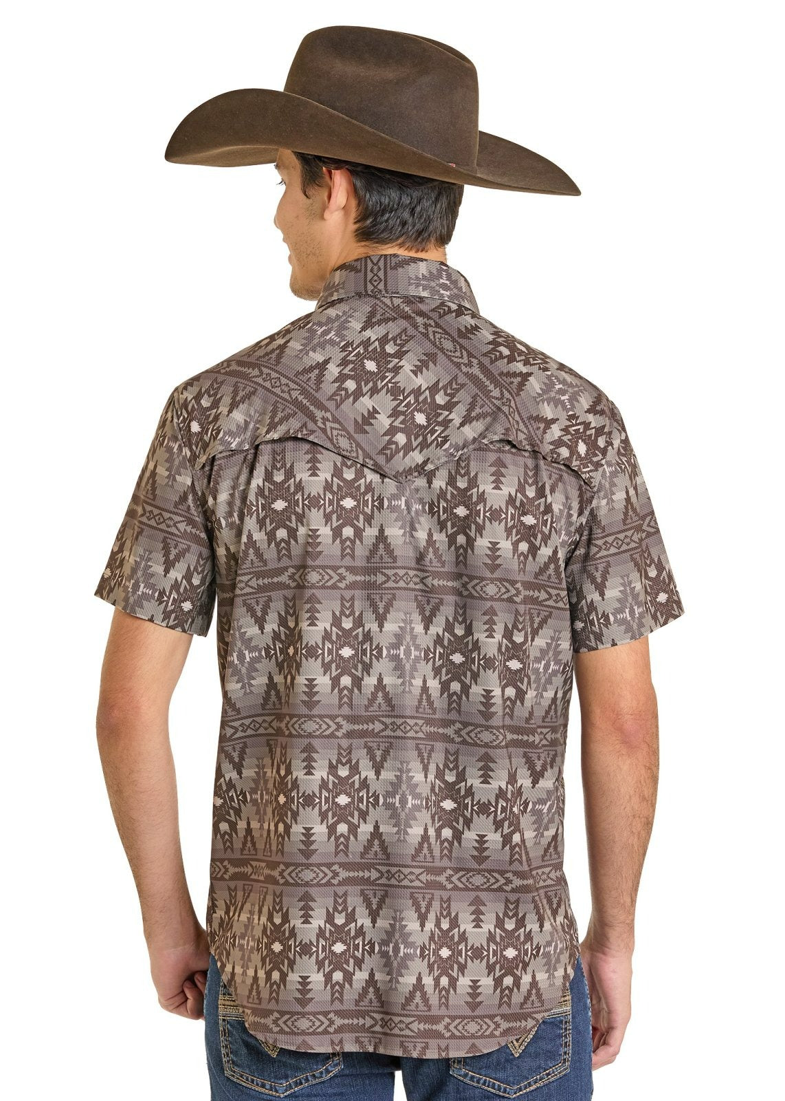 The Chocolate Dipped Aztec Men's SS Pearl Snap Shirt by Rock & Roll Denim