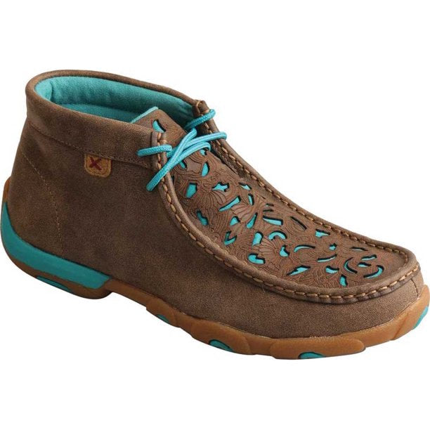 Women’s Twisted X Driving Mocs in Bomber/Turquoise Cut Out