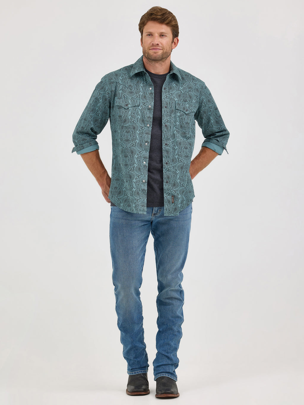 The Jesse James Modern Fit Pearl Snap Shirt by Wrangler
