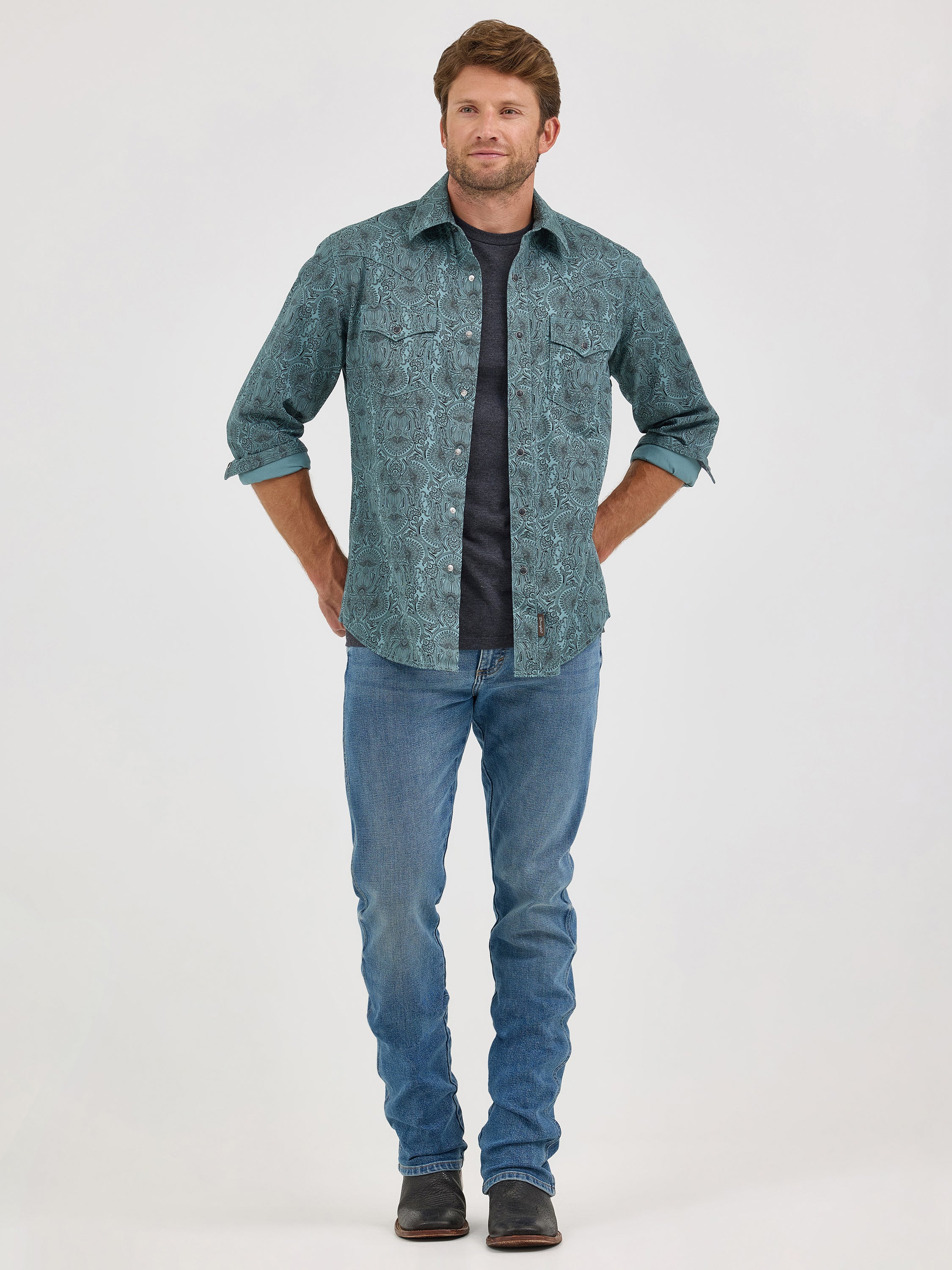 The Jesse James Modern Fit Pearl Snap Shirt by Wrangler