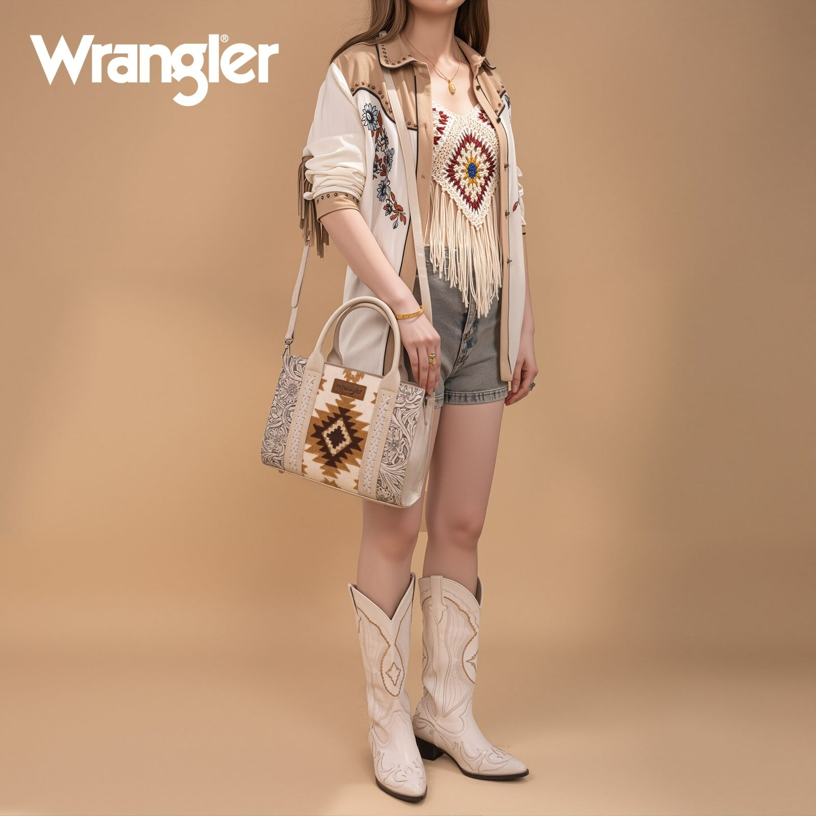 The Alexandra Wrangler Mini Tote Purse in Beige