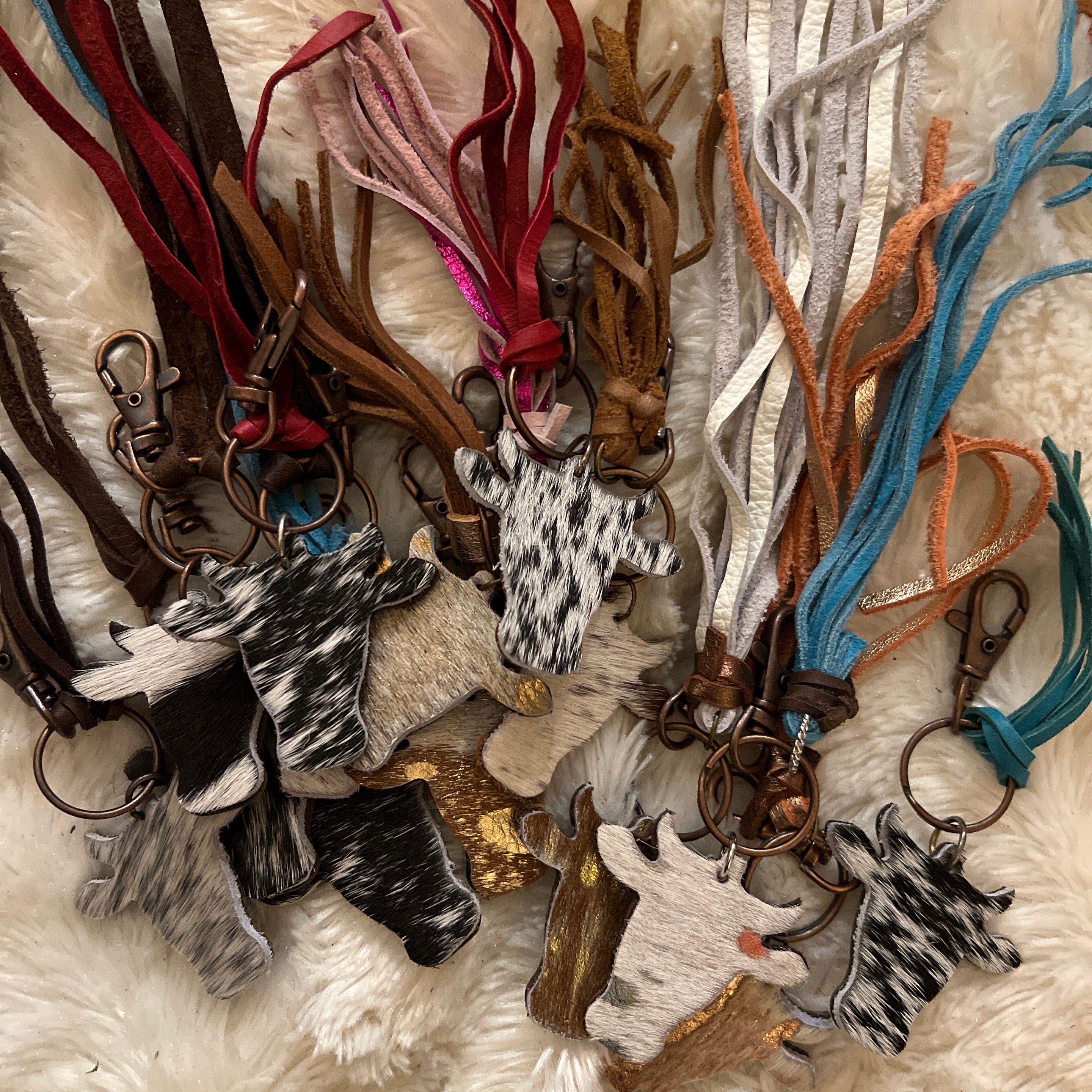 Cowhide Cow & Tassle Keychain