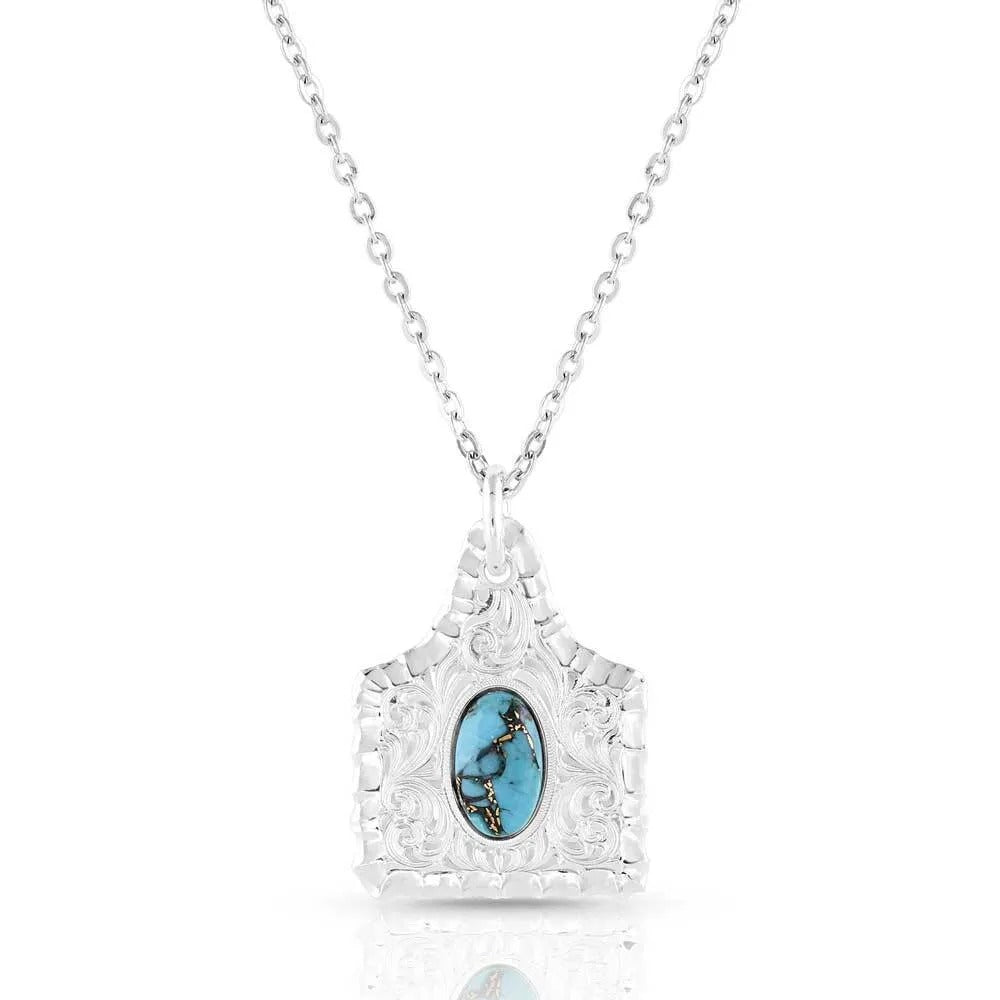 Chiseled Cow Tag Turquoise Necklace by Montana Silversmiths
