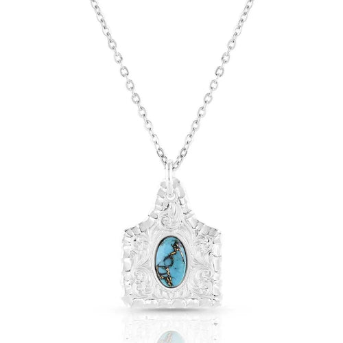 Chiseled Cow Tag Turquoise Necklace by Montana Silversmiths