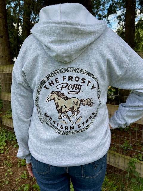 The Frosty Pony Zip Up Hoodie in Heathered Grey
