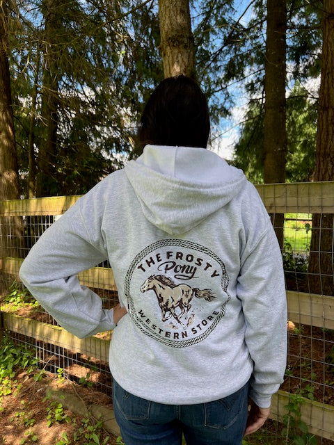 The Frosty Pony Zip Up Hoodie in Heathered Grey