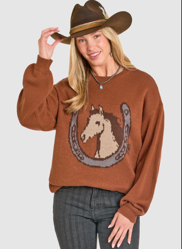 The West Desperado Horseshoe Knit Sweater By Rock & Roll Denim