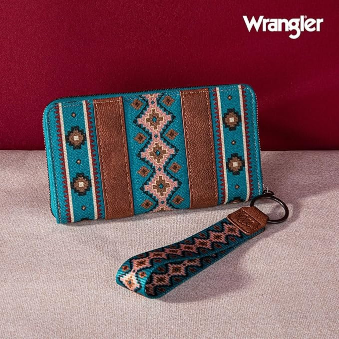 The Southern Hippie Aztec Wallet by Wrangler - Dark Turquoise