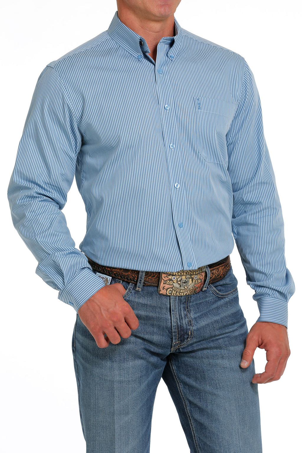 The Pick Up Man Shirt in Blue Stripes by Cinch