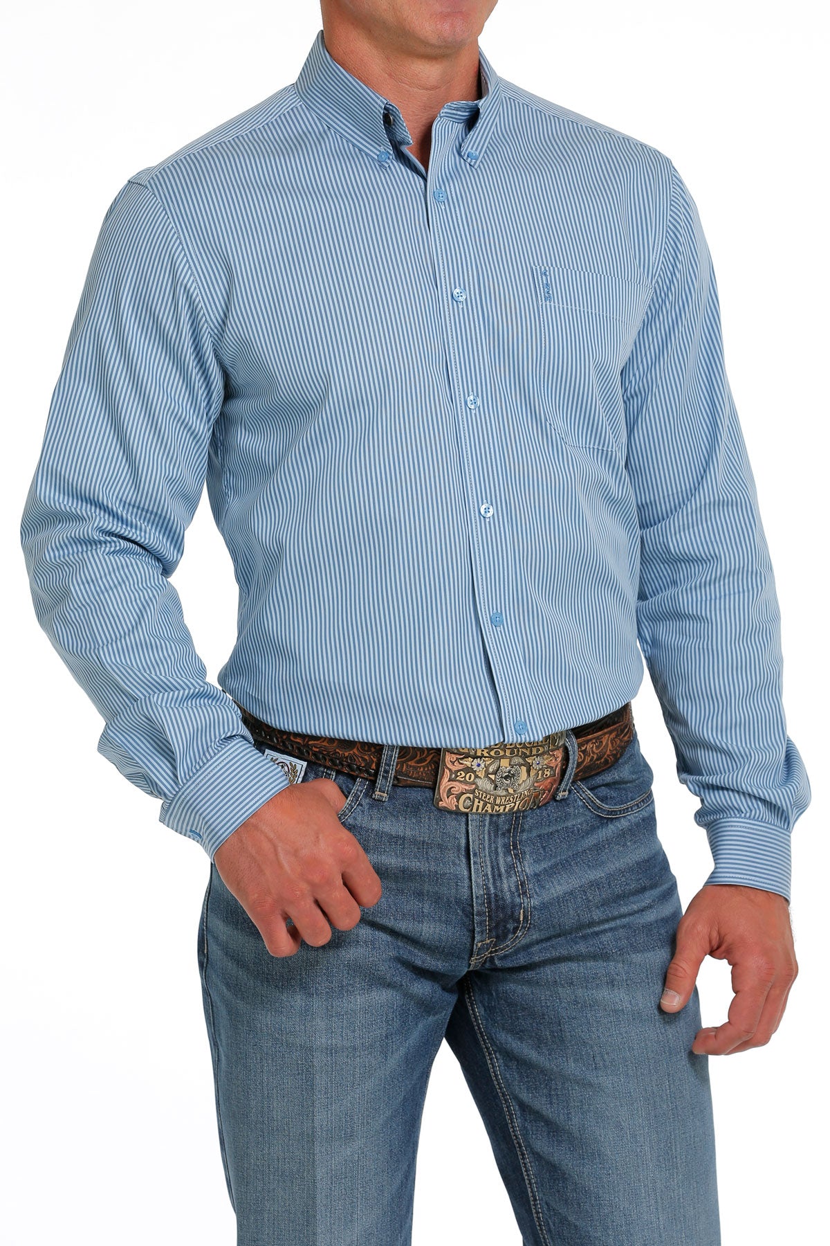The Pick Up Man Shirt in Blue Stripes by Cinch
