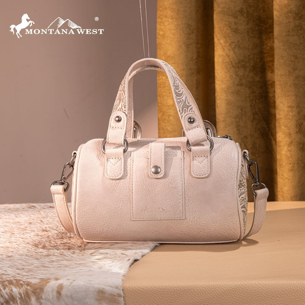 The Double Buckle Barrel Purse by Montana West in Beige