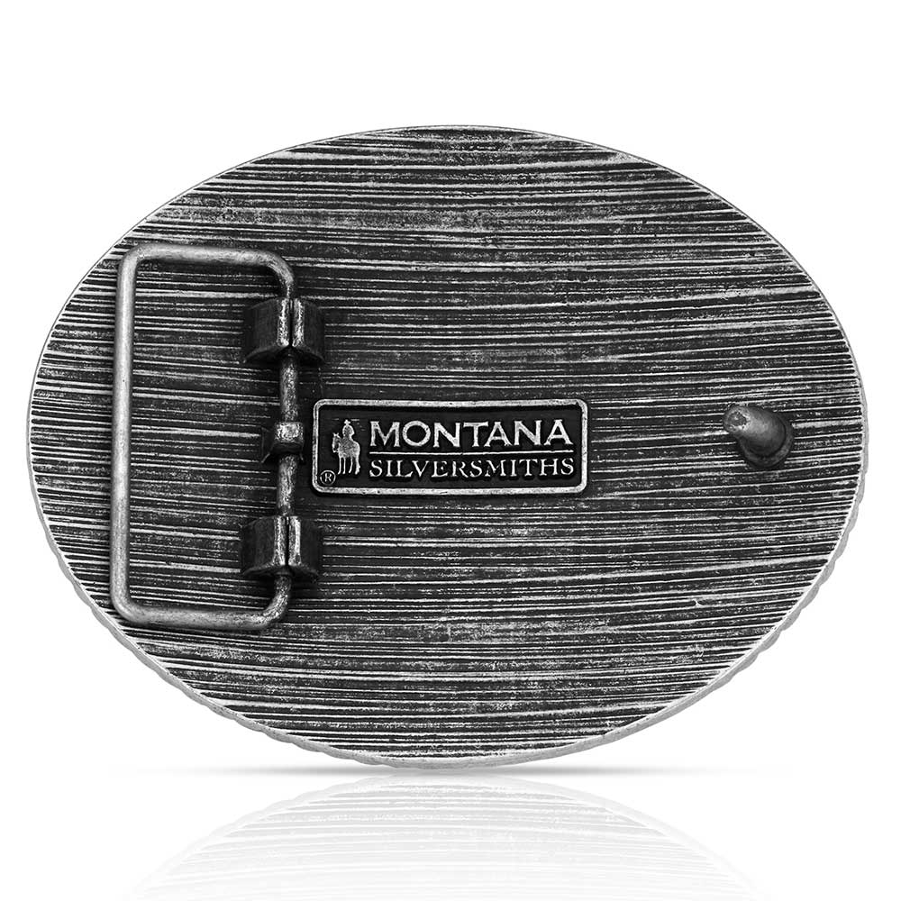 Two Tone Stockyard Attitude Belt Buckle by Montana Silversmiths