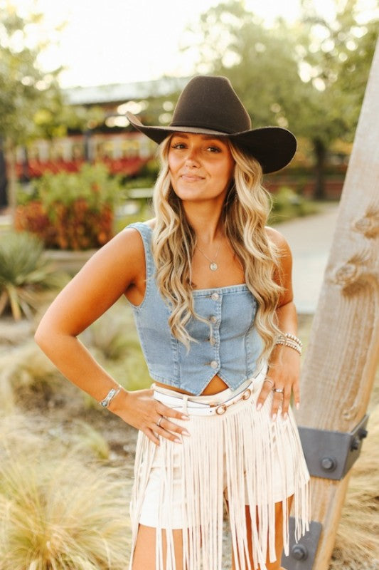 The Carlene Denim Corset Top By Lucky & Blessed