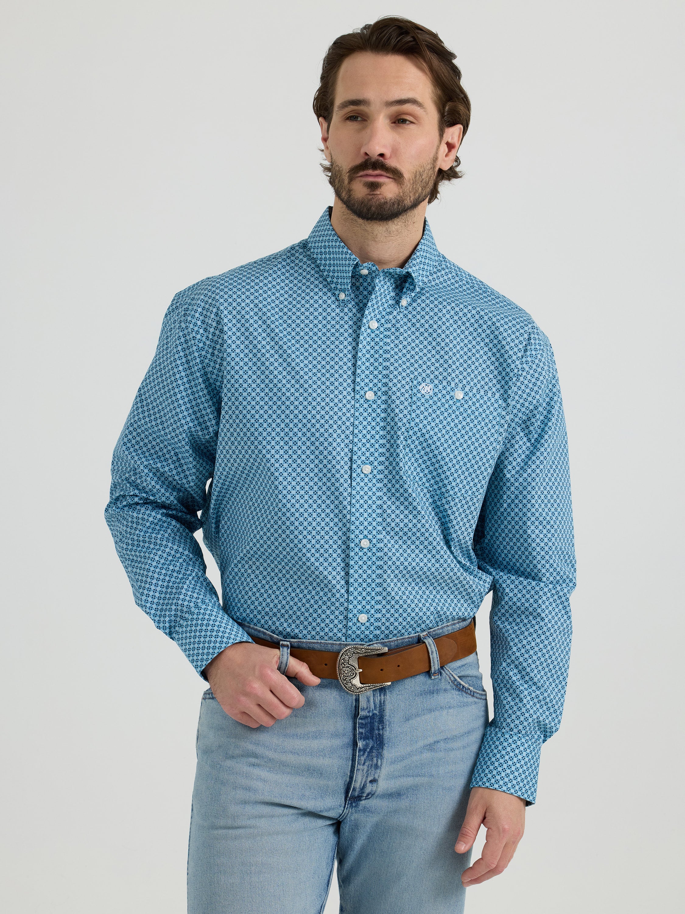 The Blue Roan Classic Relaxed Fit Button Up Shirt by Wrangler