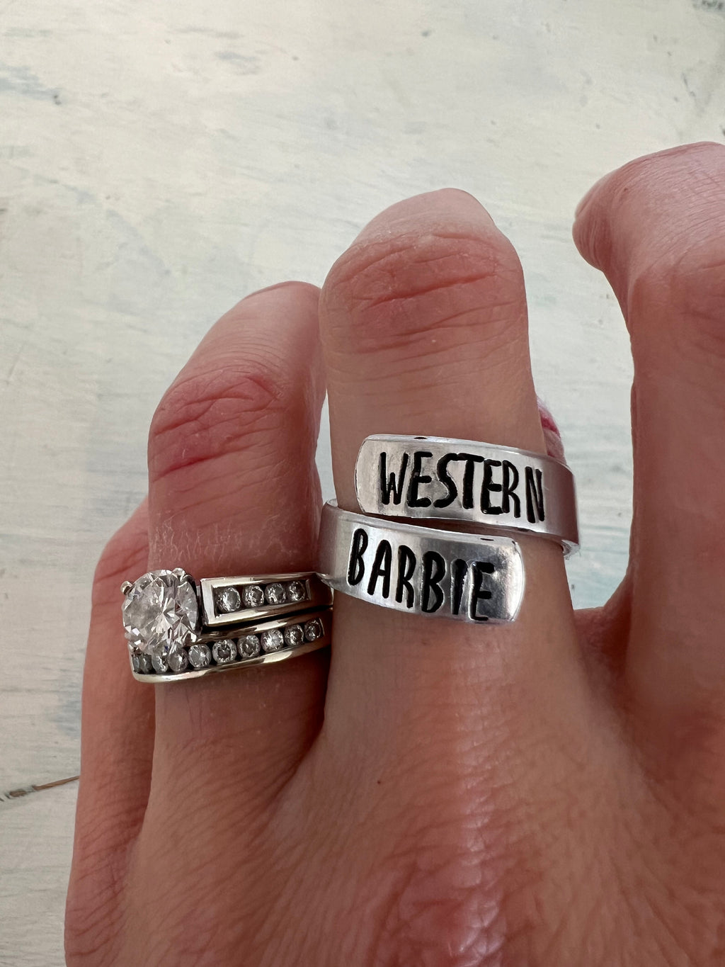 Western Barbie Stamped Adjustable Wrap Ring