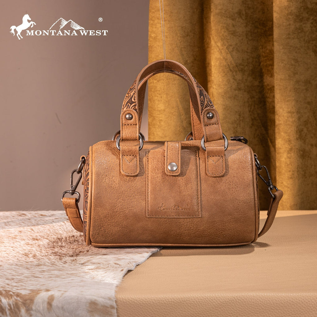 The Double Buckle Barrel Purse by Montana West in Brown