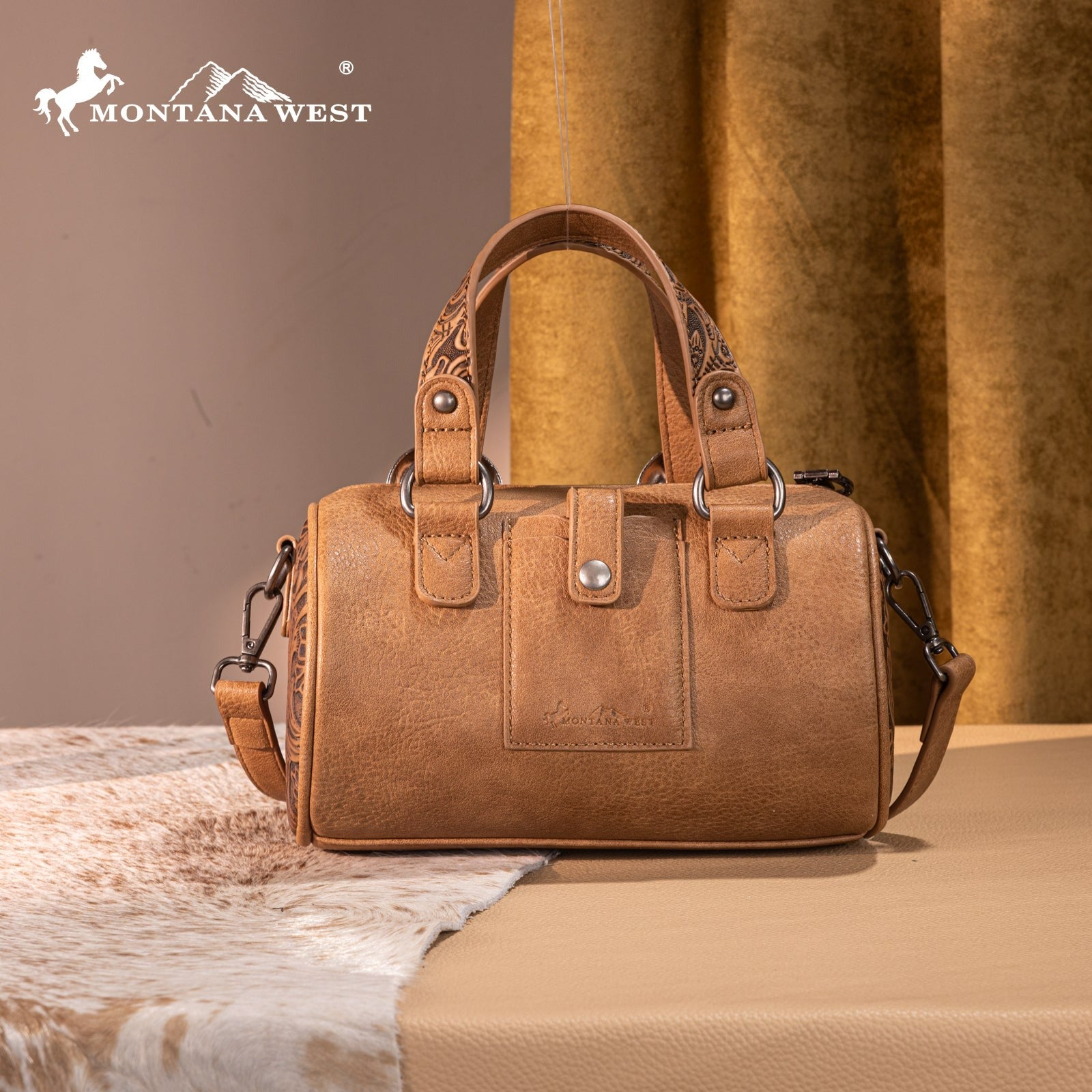 The Double Buckle Barrel Purse by Montana West in Brown