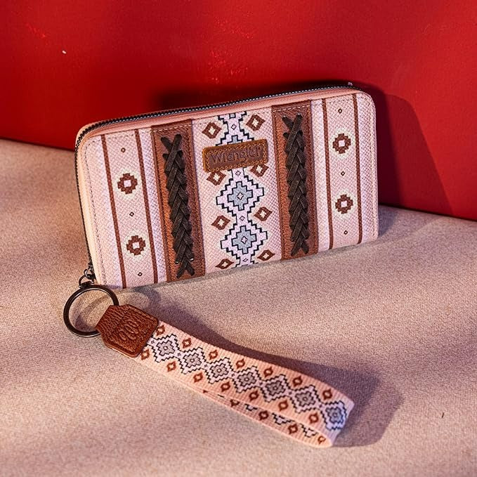 The Southern Hippie Aztec Wallet by Wrangler - Pink Paradise